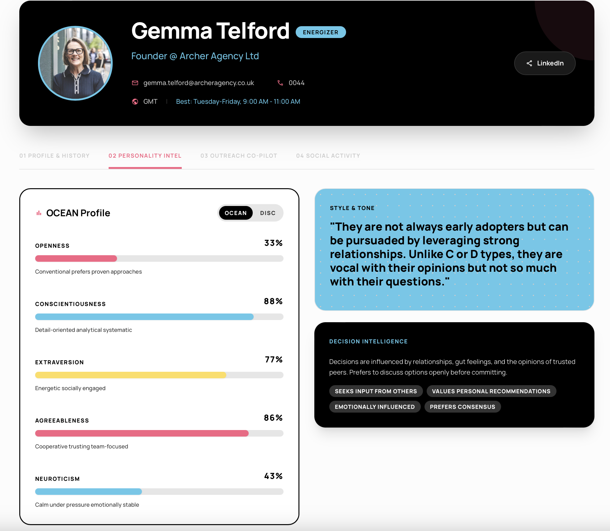 Rethink Engine — OCEAN Personality Profile Dashboard